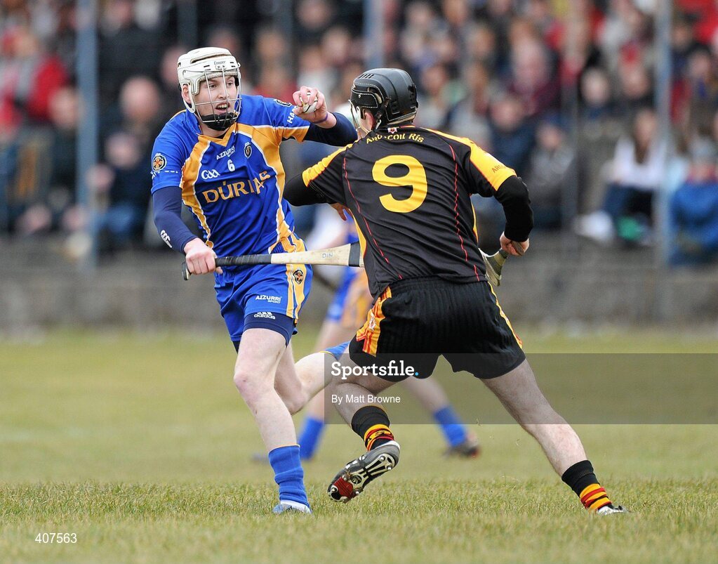 6 March 2010; Denis Maher, Thurles CBS, in action against Niall Kennedy, Ard Scoil Ris. Harty Cup Final replay, Thurles CBS v Ard Scoil Ris, McDonagh Park, Nenagh, Co. Tipperary. Picture credit: Matt Browne / SPORTSFILE