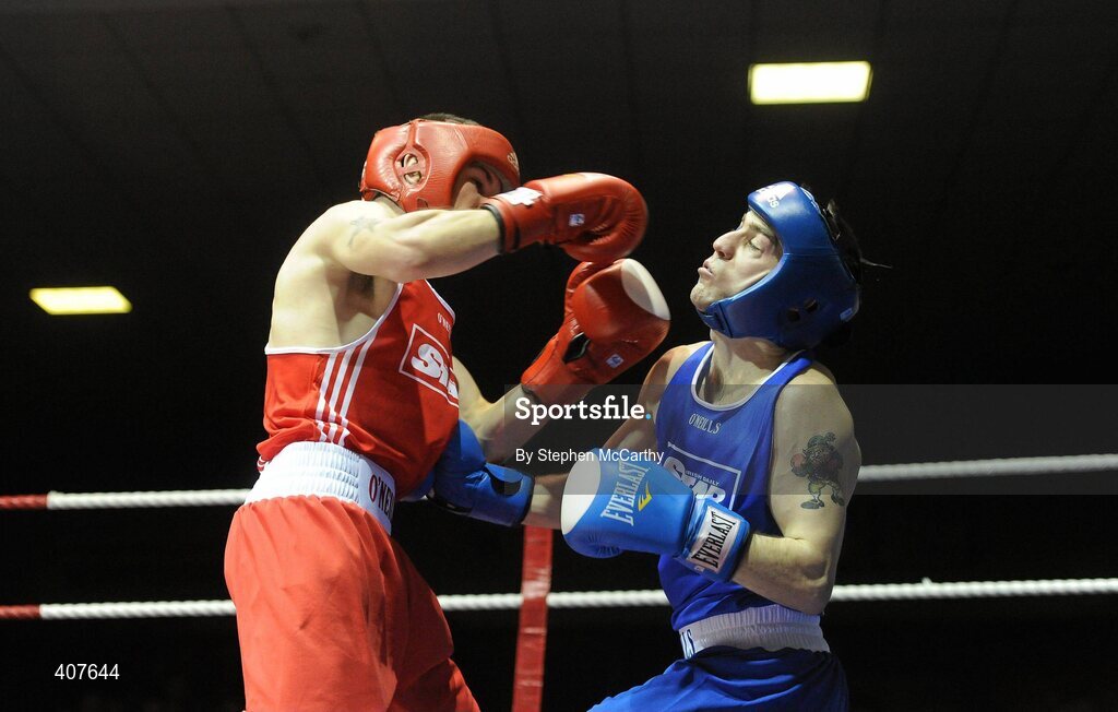 6 March 2010; John Joe Nevin, Cavan, left, in action against Derek Thorpe, St Aidans, during their men's elite 54kg final bout. Men's Elite & Women's Novice National Championships 2010 Finals - Saturday Evening Session, National Stadium, Dublin. Picture credit: Stephen McCarthy / SPORTSFILE
