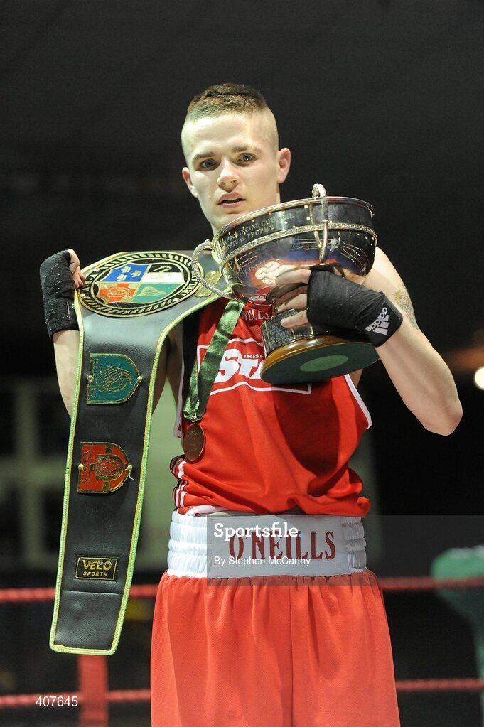 6 March 2010; Gary Molloy, Moate, is victorious over Conor Ahern, Baldoyle, following their men's elite 51kg final bout. Men's Elite & Women's Novice National Championships 2010 Finals - Saturday Evening Session, National Stadium, Dublin. Picture credit: Stephen McCarthy / SPORTSFILE