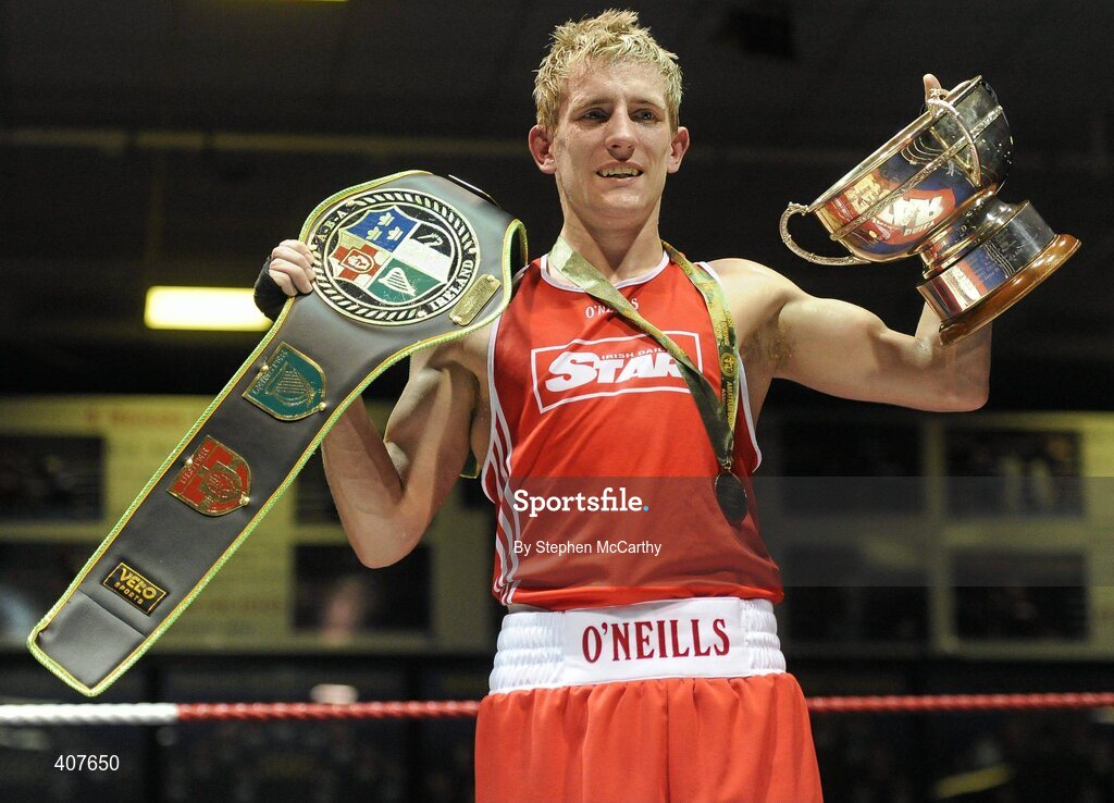 6 March 2010; Eric Donovan, St Michaels Athy, is victorious over David Oliver Joyce, St Michaels Athy, following their men's elite 60kg final bout. Men's Elite & Women's Novice National Championships 2010 Finals - Saturday Evening Session, National Stadium, Dublin. Picture credit: Stephen McCarthy / SPORTSFILE