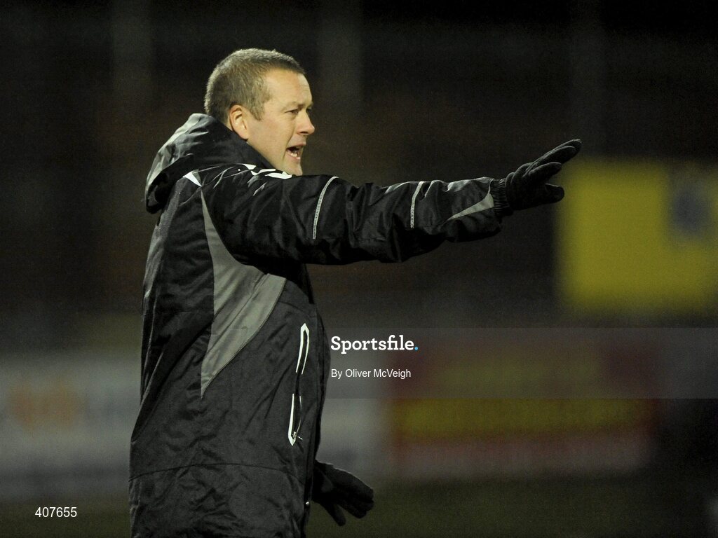 5 March 2010; Cork City Foras Co-op manager, Tommy Dunne, reacts on the sideline. Airtricity League, Premier Division, Derry City v Cork City Foras Co-op, Brandywell Stadium, Derry. Picture credit: Oliver McVeigh / SPORTSFILE