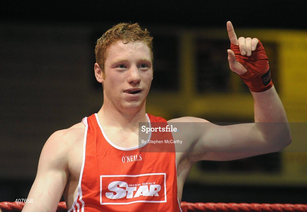 6 March 2010; Ray Moylette, St Annes Westport, celebrates his victory over Stephen Donnelly, All Saints, following their men's elite 64kg bout. Men's Elite & Women's Novice National Championships 2010 Finals - Saturday Evening Session, National Stadium, Dublin. Picture credit: Stephen McCarthy / SPORTSFILE