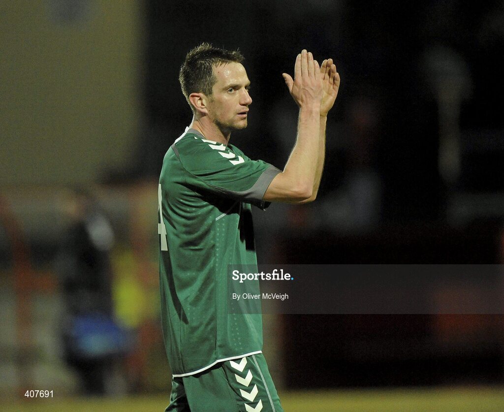 5 March 2010; Cillian Lordan, Cork City Foras Co-op, applauds the fans after the game. Airtricity League, Premier Division, Derry City v Cork City Foras Co-op, Brandywell Stadium, Derry. Picture credit: Oliver McVeigh / SPORTSFILE