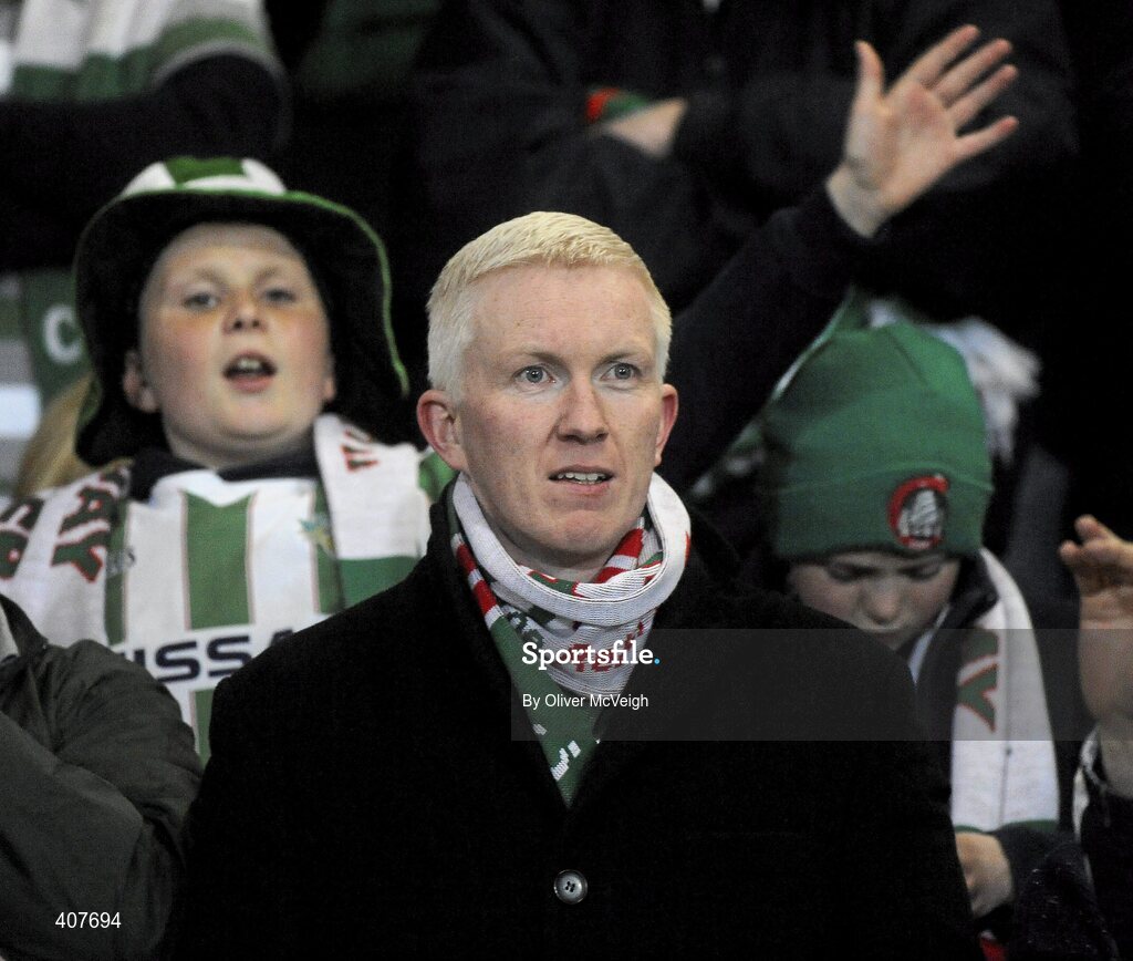 5 March 2010; Cork City Foras Co-op Chairman, John O'Sullivan, centre, among the fans. Airtricity League, Premier Division, Derry City v Cork City Foras Co-op, Brandywell Stadium, Derry. Picture credit: Oliver McVeigh / SPORTSFILE