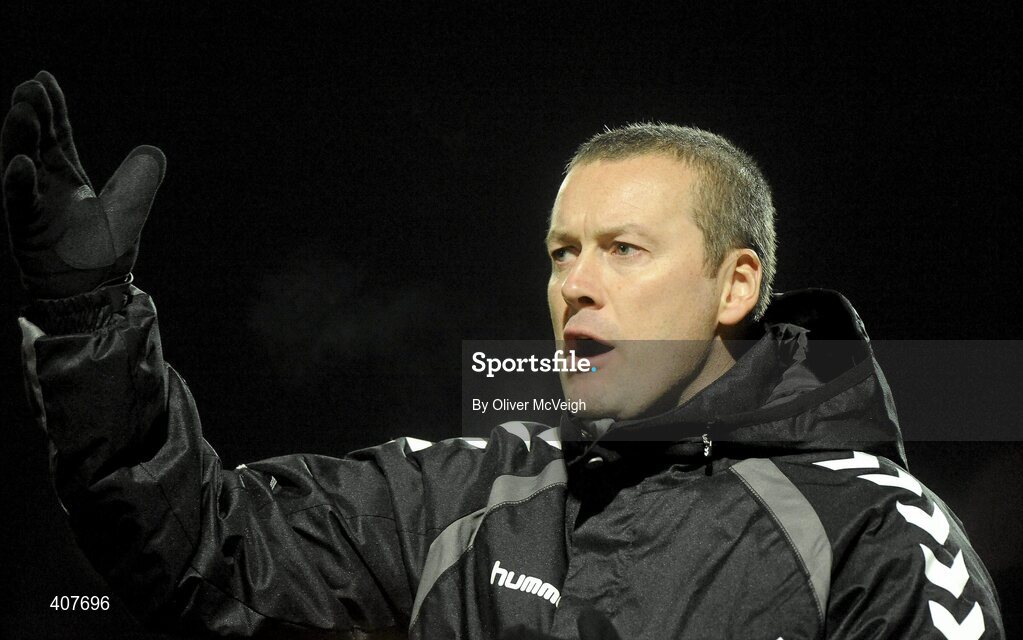 5 March 2010; Cork City Foras Co-op manager, Tommy Dunne, reacts on the sideline. Airtricity League, Premier Division, Derry City v Cork City Foras Co-op, Brandywell Stadium, Derry. Picture credit: Oliver McVeigh / SPORTSFILE