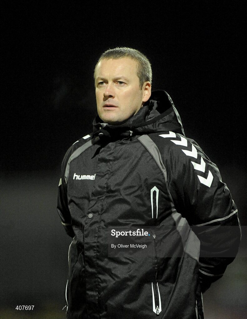5 March 2010; Cork City Foras Co-op manager, Tommy Dunne, reacts on the sideline. Airtricity League, Premier Division, Derry City v Cork City Foras Co-op, Brandywell Stadium, Derry. Picture credit: Oliver McVeigh / SPORTSFILE