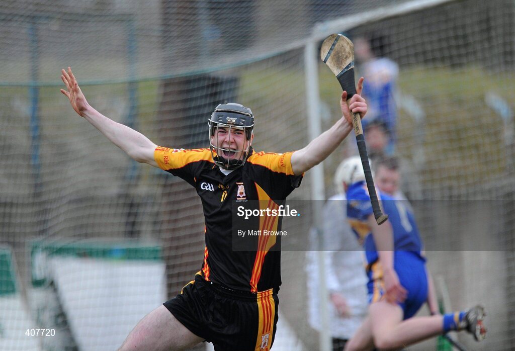 6 March 2010; Declan Hannon, Ard Scoil Ris, celebrates after scoring the second goal against Thurles CBS. Harty Cup Final replay, Thurles CBS v Ard Scoil Ris, McDonagh Park, Nenagh, Co. Tipperary. Picture credit: Matt Browne / SPORTSFILE
