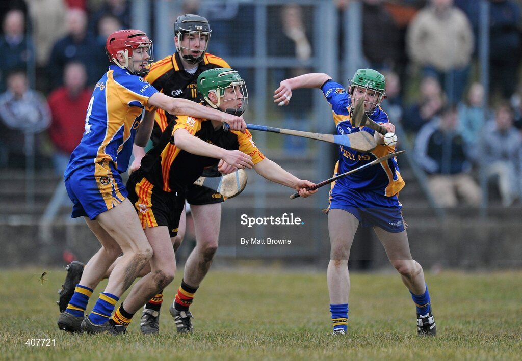 6 March 2010; Kevin Keane and Declan Hannon, Ard Scoil Ris, in action against Stephen Maher and John Meagher, Thurles CBS. Harty Cup Final replay, Thurles CBS v Ard Scoil Ris, McDonagh Park, Nenagh, Co. Tipperary. Picture credit: Matt Browne / SPORTSFILE