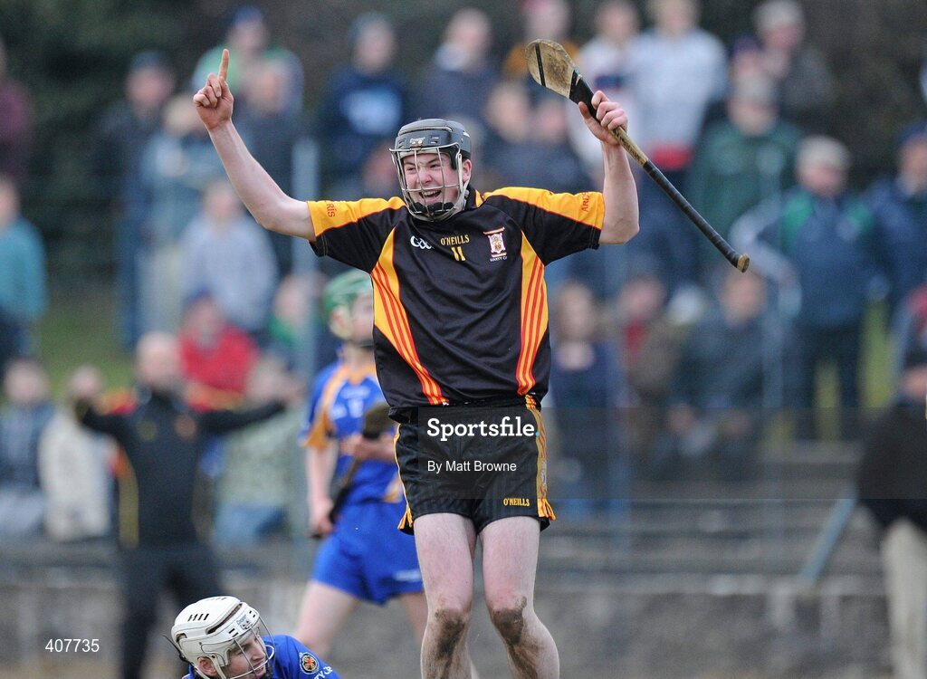 6 March 2010; Declan Hannon, Ard Scoil Ris, celebrates after scores a late point against Thurles CBS to equalize the game. Harty Cup Final replay, Thurles CBS v Ard Scoil Ris, McDonagh Park, Nenagh, Co. Tipperary. Picture credit: Matt Browne / SPORTSFILE