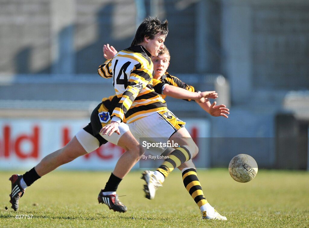 7 March 2010; Sean MacCraithe, Colaiste Eoin, in action against Niall Groome, St. Patrick's. Leinster Colleges SFC Final, St. Patrick's College, Navan, Co Meath v Colaiste Eoin, Stillorgan, Dublin, Parnell Park, Dublin. Picture credit: Ray Lohan / SPORTSFILE