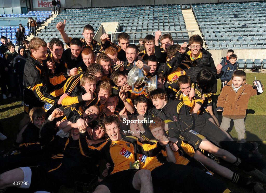 7 March 2010; St. Patrick's College team celebrate with the cup. Leinster Colleges SFC Final, St. Patrick's College, Navan, Co Meath v Colaiste Eoin, Stillorgan, Dublin, Parnell Park, Dublin. Picture credit: Ray Lohan / SPORTSFILE
