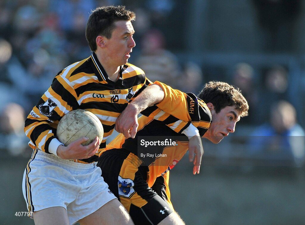 7 March 2010; Marc Schutte, Colaiste Eoin, in action against Darragh Maguire, St. Patrick's. Leinster Colleges SFC Final, St. Patrick's College, Navan, Co Meath v Colaiste Eoin, Stillorgan, Dublin, Parnell Park, Dublin. Picture credit: Ray Lohan / SPORTSFILE