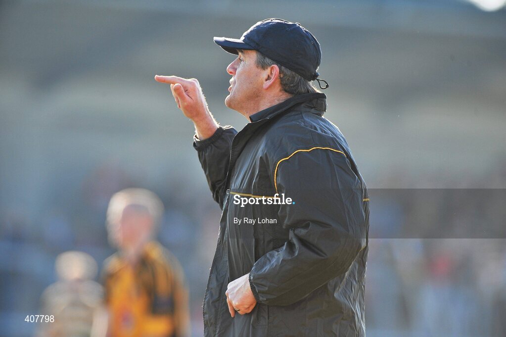 7 March 2010; St. Patrick's College manager Colm O'Rourke issues instructions during the game. Leinster Colleges SFC Final, St. Patrick's College, Navan, Co Meath v Colaiste Eoin, Stillorgan, Dublin, Parnell Park, Dublin. Picture credit: Ray Lohan / SPORTSFILE