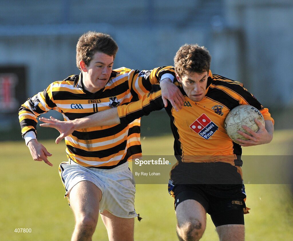 7 March 2010; Darragh Maguire, St. Patrick's College, in action against Padraig O'Dalaigh, Colaiste Eoin. Leinster Colleges SFC Final, St. Patrick's College, Navan, Co Meath v Colaiste Eoin, Stillorgan, Dublin, Parnell Park, Dublin. Picture credit: Ray Lohan / SPORTSFILE