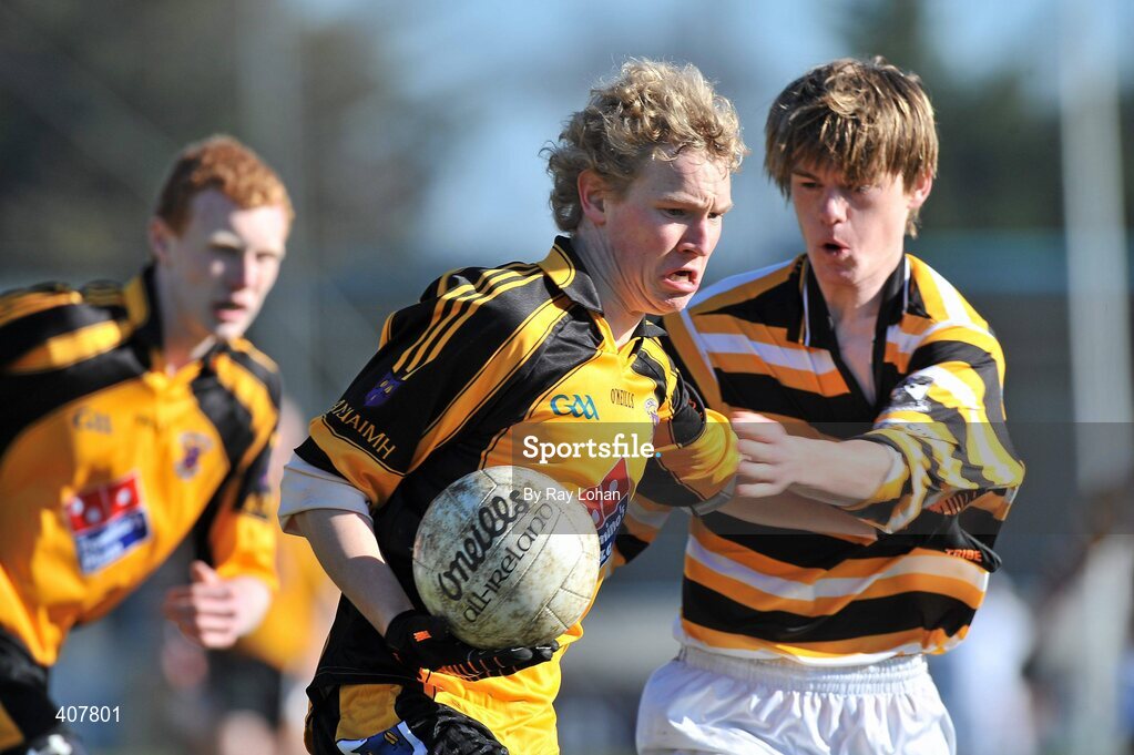7 March 2010; Paddy Fox, St. Patrick's College, in action against Brian O'Murchu, Colaiste Eoin. Leinster Colleges SFC Final, St. Patrick's College, Navan, Co Meath v Colaiste Eoin, Stillorgan, Dublin, Parnell Park, Dublin. Picture credit: Ray Lohan / SPORTSFILE