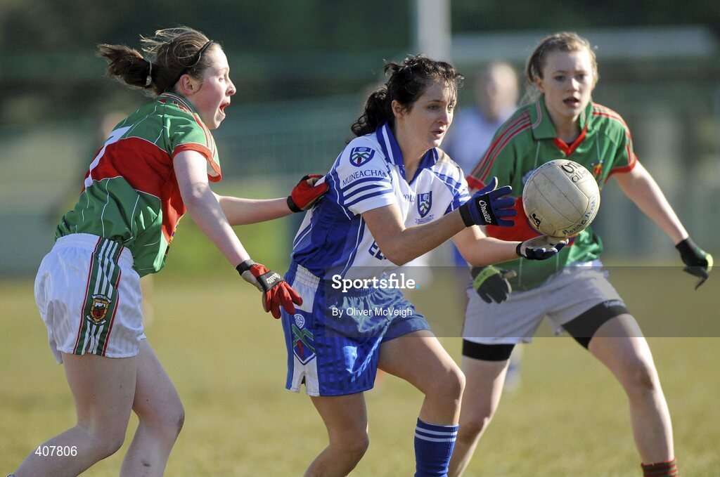 7 March 2010; Christina Reilly, Monaghan, in action against Sinead Cafferky, Mayo. Bord Gais Energy Ladies National Football League Division 1 Round 4, Monaghan v Mayo Emyvale, Co. Monaghan. Picture credit: Oliver McVeigh / SPORTSFILE