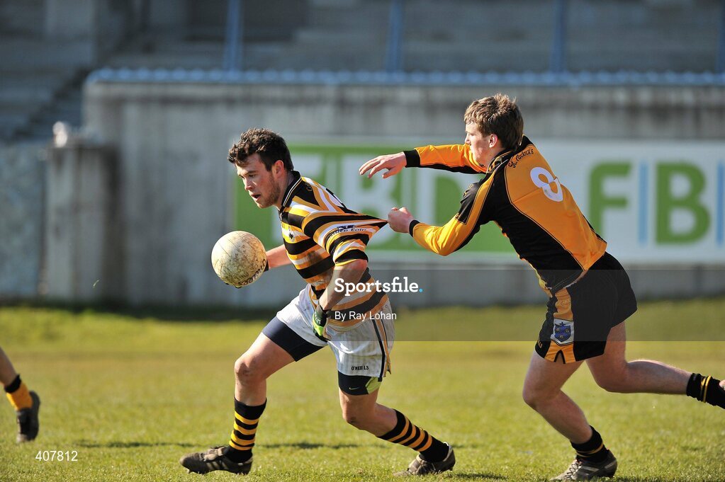7 March 2010; Jude Mac Suibhme, Colaiste Eoin, in action against Conor Sheridan, St. Pat's. Leinster Colleges SFC Final, St. Patrick's College, Navan, Co Meath v Colaiste Eoin, Stillorgan, Dublin, Parnell Park, Dublin. Picture credit: Ray Lohan / SPORTSFILE