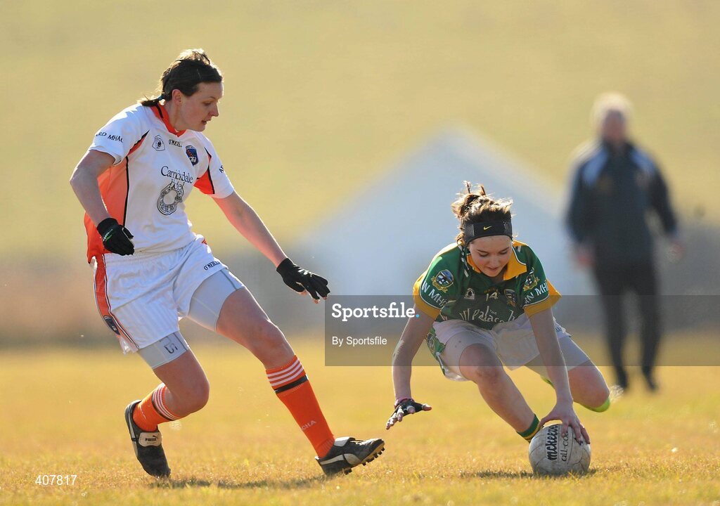 7 March 2010; Kellie Allen, Meath, in action against Dervla Mallon, Armagh. Bord Gais Energy Ladies National Football League Division 2 Round 4, Armagh v Meath, Cullaville, Co. Armagh. Photo by Sportsfile