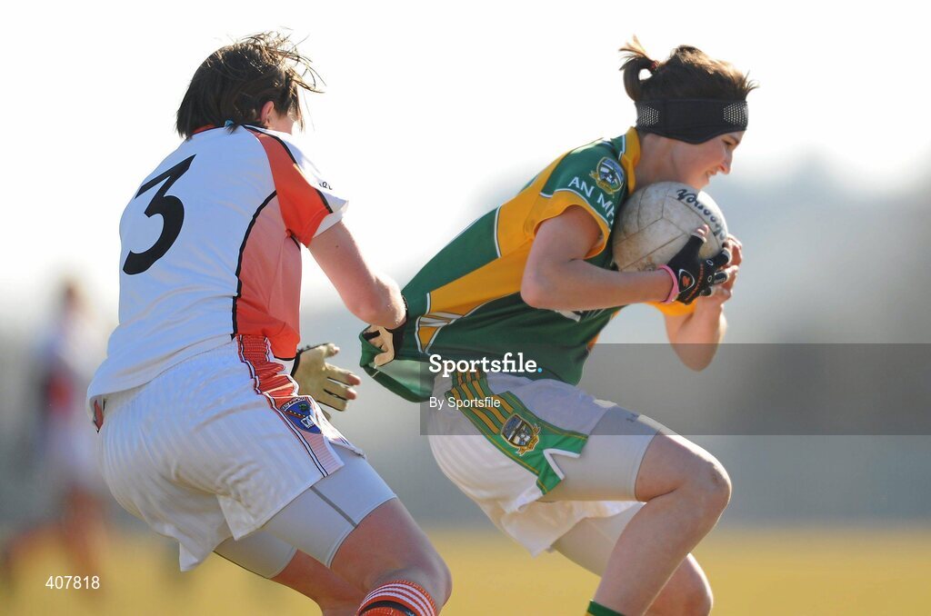 7 March 2010; Kellie Allen, Meath, in action against Dervla Mallon, Armagh. Bord Gais Energy Ladies National Football League Division 2 Round 4, Armagh v Meath, Cullaville, Co. Armagh. Photo by Sportsfile