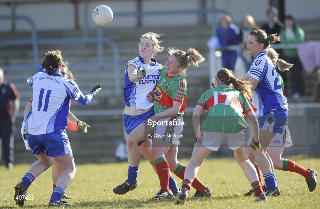 7 March 2010; Amanda Casey, Monaghan, in action against Claire Egan, Mayo. Bord Gais Energy Ladies National Football League Division 1 Round 4, Monaghan v Mayo Emyvale, Co. Monaghan. Picture credit: Oliver McVeigh / SPORTSFILE
