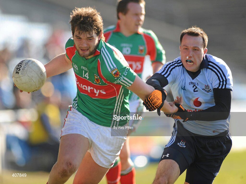 7 March 2010; Aidan O'Se, Mayo, in action against Paul Conlon, Dublin. Allianz GAA Football National League Division 1 Round 3, Mayo v Dublin, McHale Park, Castlebar, Co. Mayo. Picture credit: Ray Ryan / SPORTSFILE