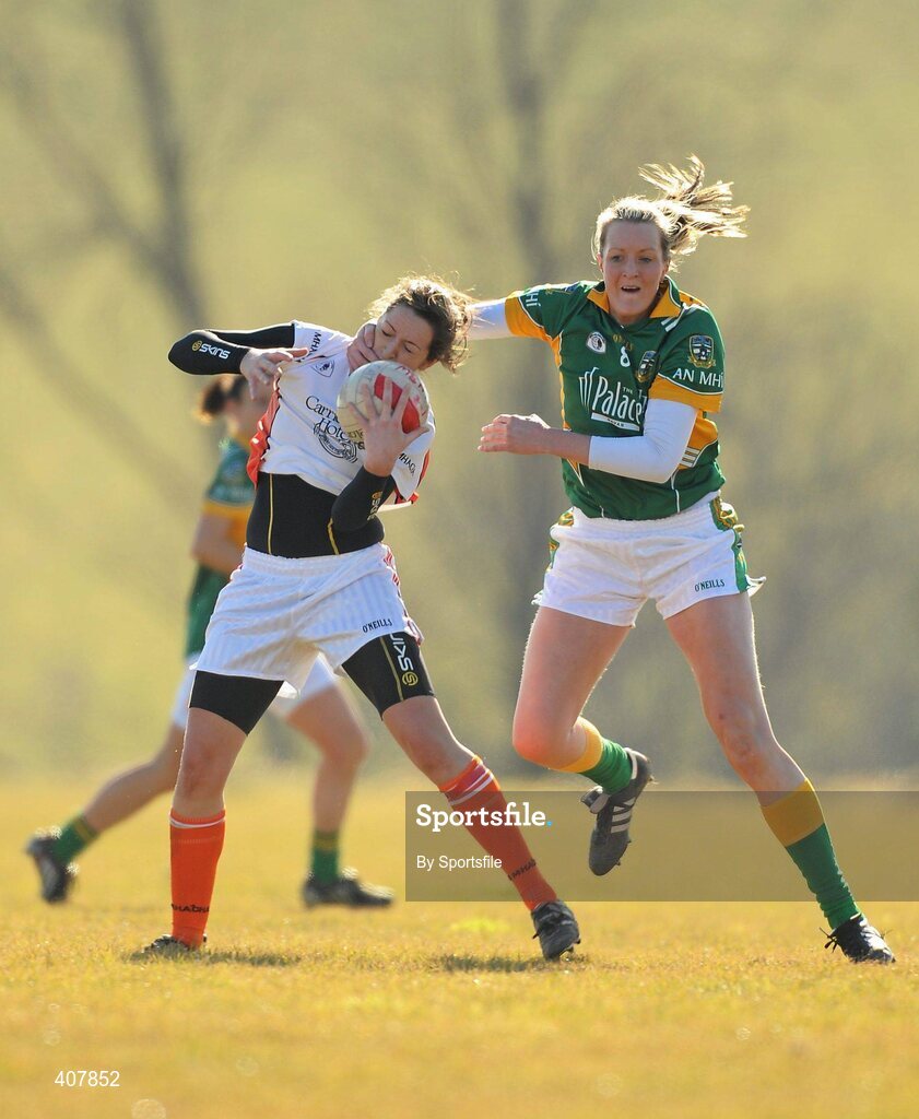 7 March 2010; Caitlen Malone, Armagh, in action against Mary Sheridan, Meath. Bord Gais Energy Ladies National Football League Division 2 Round 4, Armagh v Meath, Cullaville, Co. Armagh. Photo by Sportsfile