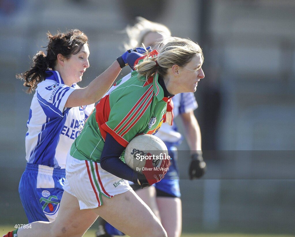 7 March 2010; Cora Staunton, Mayo, in action against Christina Reilly, Monaghan. Bord Gais Energy Ladies National Football League Division 1 Round 4, Monaghan v Mayo Emyvale, Co. Monaghan. Picture credit: Oliver McVeigh / SPORTSFILE