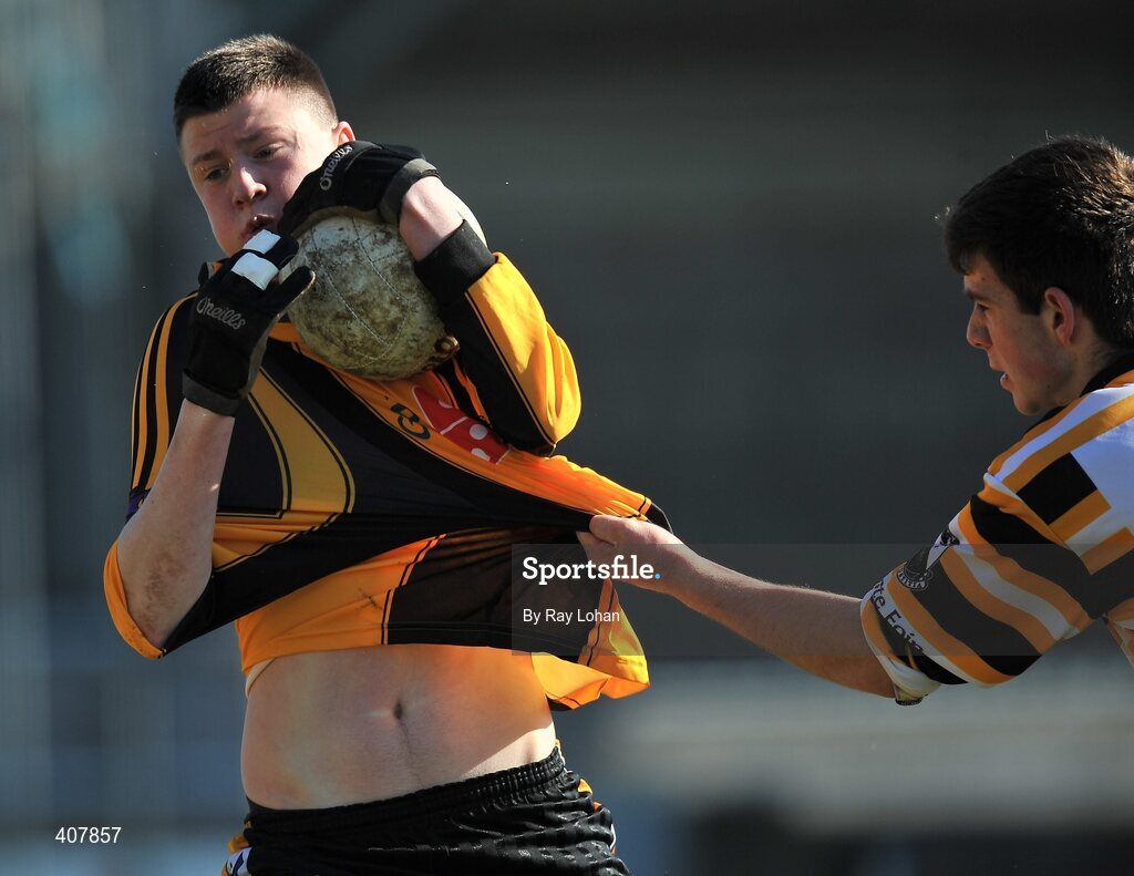 7 March 2010; Conor Finnegan, St. Patrick's College, in action against Colm Mac Gearailt, Colaiste Eoin. Leinster Colleges SFC Final, St. Patrick's College, Navan, Co Meath v Colaiste Eoin, Stillorgan, Dublin, Parnell Park, Dublin. Picture credit: Ray Lohan / SPORTSFILE