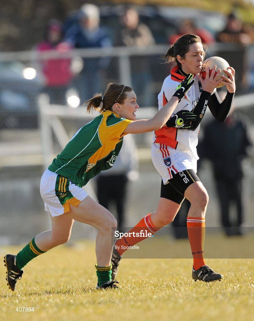 7 March 2010; Caitlen Malone, Armagh, in action against Ciara Dempsey, Meath. Bord Gais Energy Ladies National Football League Division 2 Round 4, Armagh v Meath, Cullaville, Co. Armagh. Photo by Sportsfile