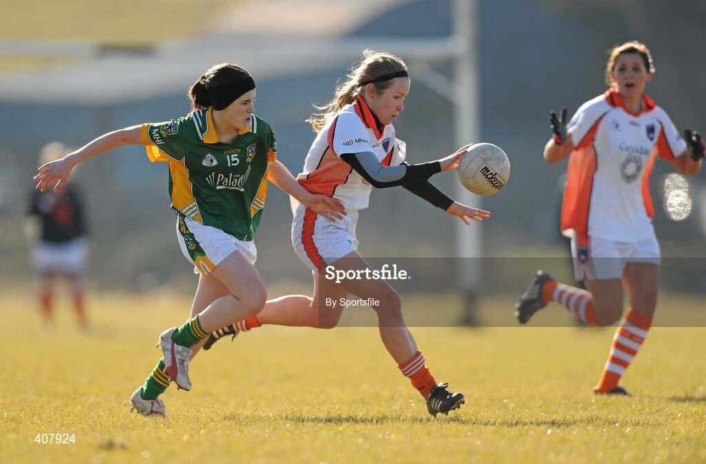 7 March 2010; Marion McGuinness, Armagh, in action against Jetta Lynch, Meath. Bord Gais Energy Ladies National Football League Division 2 Round 4, Armagh v Meath, Cullaville, Co. Armagh. Photo by Sportsfile