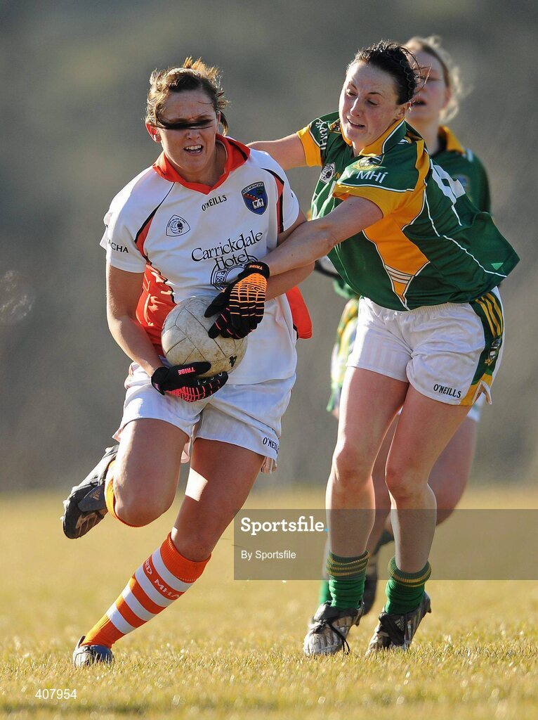 7 March 2010; Sinead McCleary, Armagh, in action against Shauna Bennett, Meath. Bord Gais Energy Ladies National Football League Division 2 Round 4, Armagh v Meath, Cullaville, Co. Armagh. Photo by Sportsfile