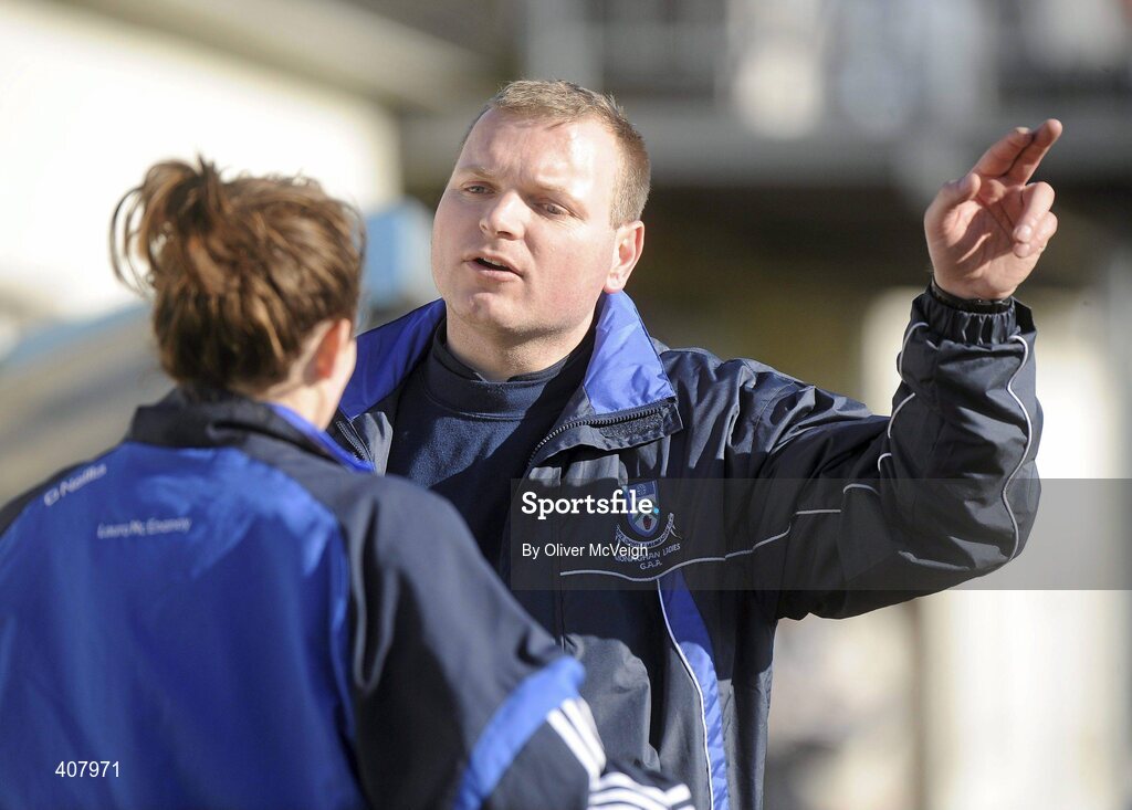 7 March 2010; Monaghan manager, Barry McLoughlin, issuing instructions to substitute Laura McEnaney. Bord Gais Energy Ladies National Football League Division 1 Round 4, Monaghan v Mayo Emyvale, Co. Monaghan. Picture credit: Oliver McVeigh / SPORTSFILE
