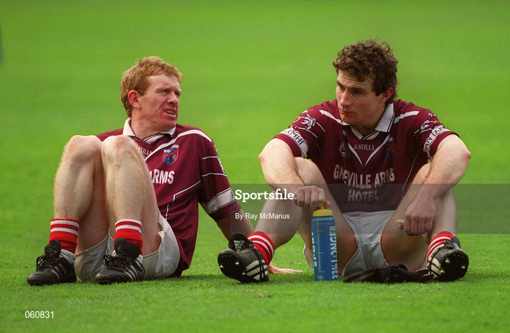 29 April 2001; Dejected Cork players Aidan Dorgan, left, and Eoin Sexton after the Allianz GAA National Football League Division 2 Final match between Westmeath and Cork at Croke Park in Dublin. Photo by Ray McManus/Sportsfile