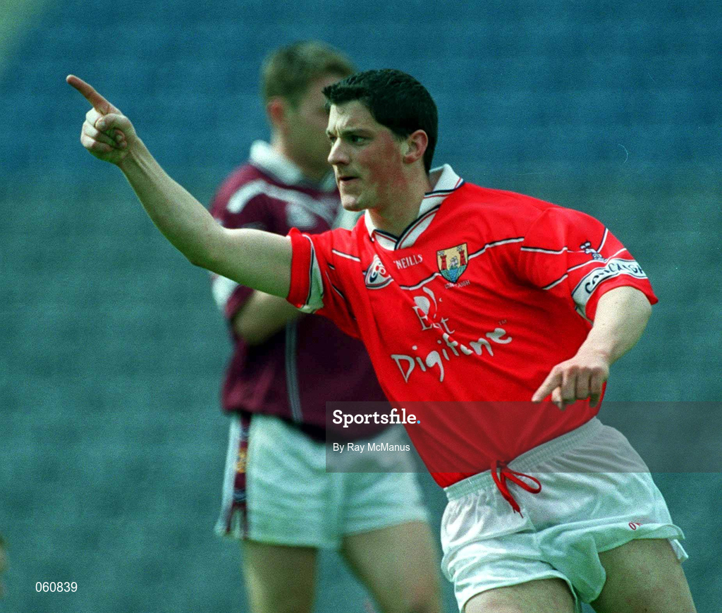 29 April 2001; Fionan Murray of Cork celebrates scoring one of his side's goals during the Allianz GAA National Football League Division 2 Final match between Westmeath and Cork at Croke Park in Dublin. Photo by Ray McManus/Sportsfile