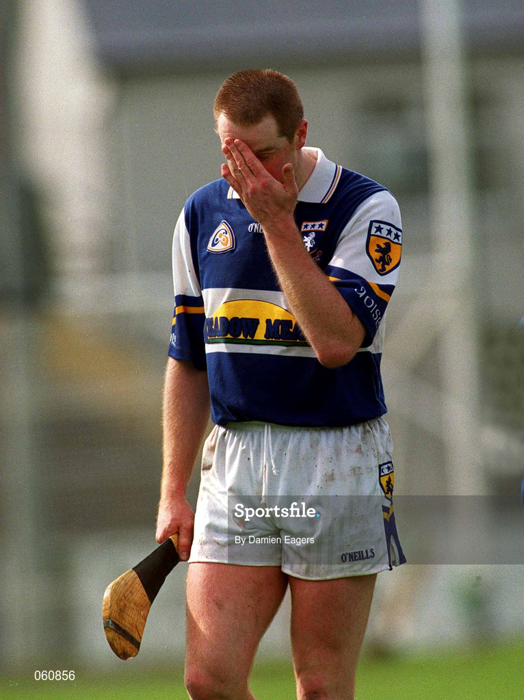 29 April 2001; Niall Rigney of Laois walks off the field after being sent off by referee Gerry Devlin during the Guinness Leinster Senior Hurling Championship Preliminary Round match between Carlow and Laois at Dr Cullen Park in Carlow. Photo by Damien Eagers/Sportsfile