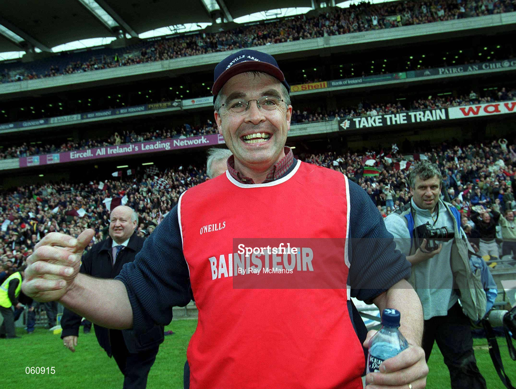29 April 2001; Westmeath manager Luke Dempsey celebrates after the Allianz GAA National Football League Division 2 Final match between Westmeath and Cork at Croke Park in Dublin. Photo by Ray McManus/Sportsfile