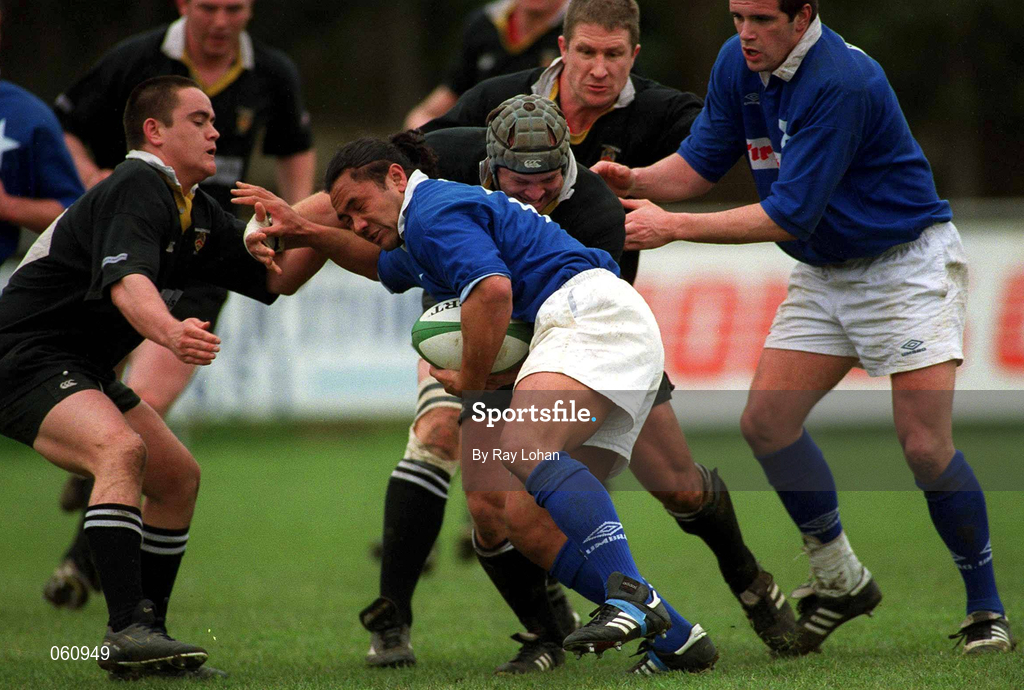 21 April 2001; Eddie Hekenui of St Mary's College is tackled by Rhys Botha of Ballymena during the AIB All-Ireland League Division 1 match between St Mary's College and Ballymena at Templeville Road in Dublin. Photo by Ray Lohan/Sportsfile