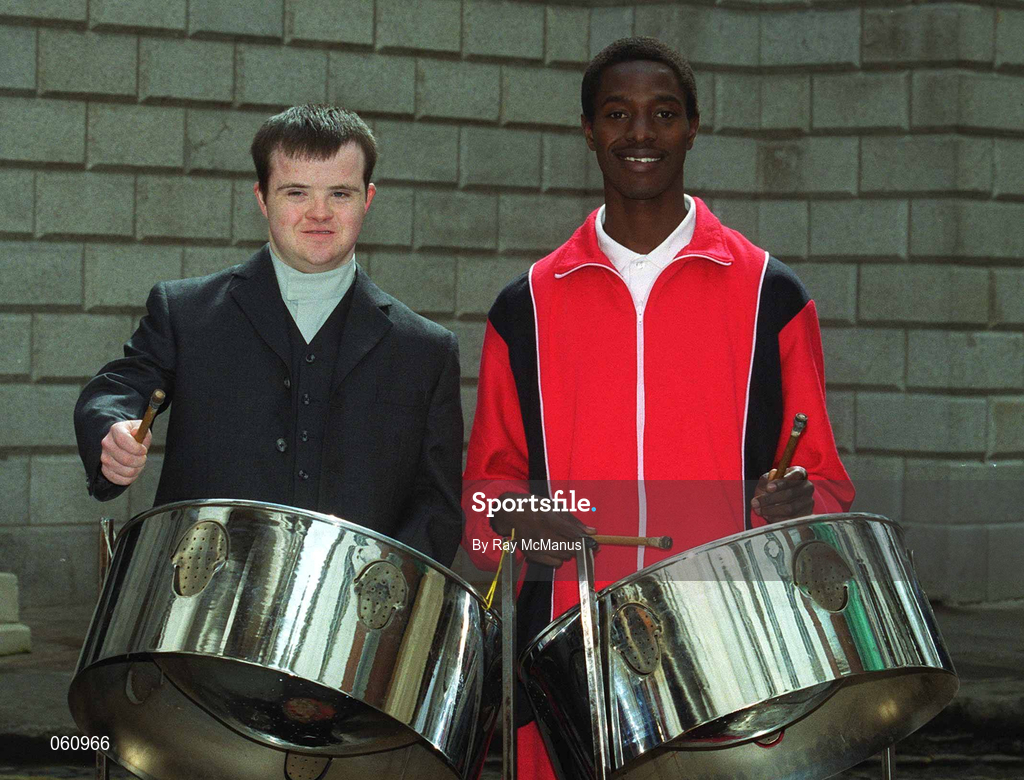 30 April 2001; Sammy Harvey, Special Olympics Letterkenny, left, with Michael Alleyne, a member of the Trinidad & Tobago Special Olympics team who will be hosted by Letterkenny, at the 2003 Special Olympics World Games Host Town programme launch at the Bank of Ireland's Arts Centre in Dublin. Photo by Ray McManus/Sportsfile