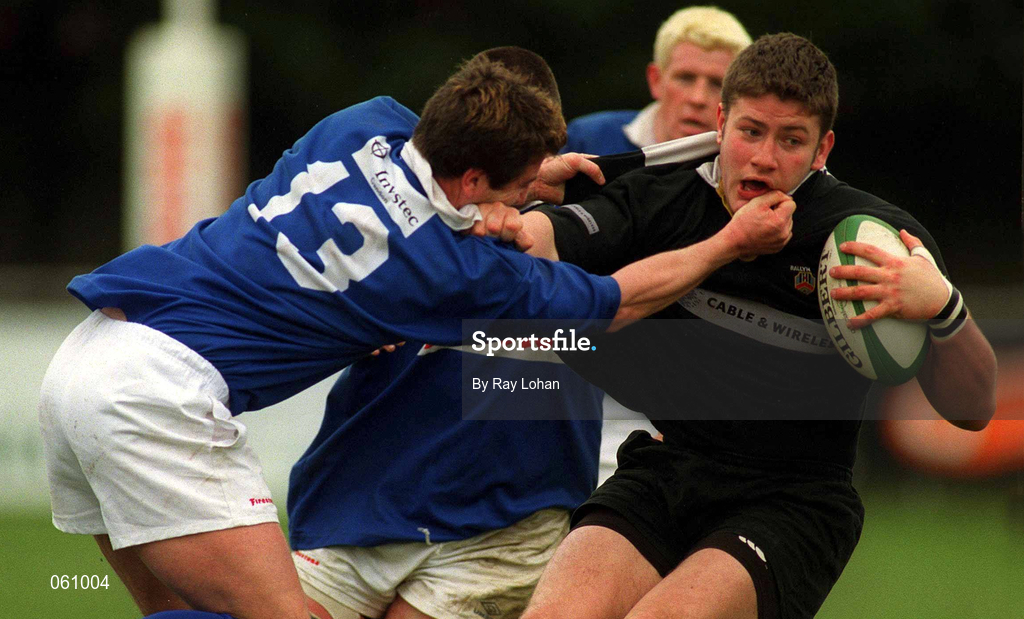 21 April 2001; Johnny Wells of Ballymena is tackled by Peter McKenna St Mary's College during the AIB All-Ireland League Division 1 match between St Mary's College and Ballymena at Templeville Road in Dublin. Photo by Ray Lohan/Sportsfile