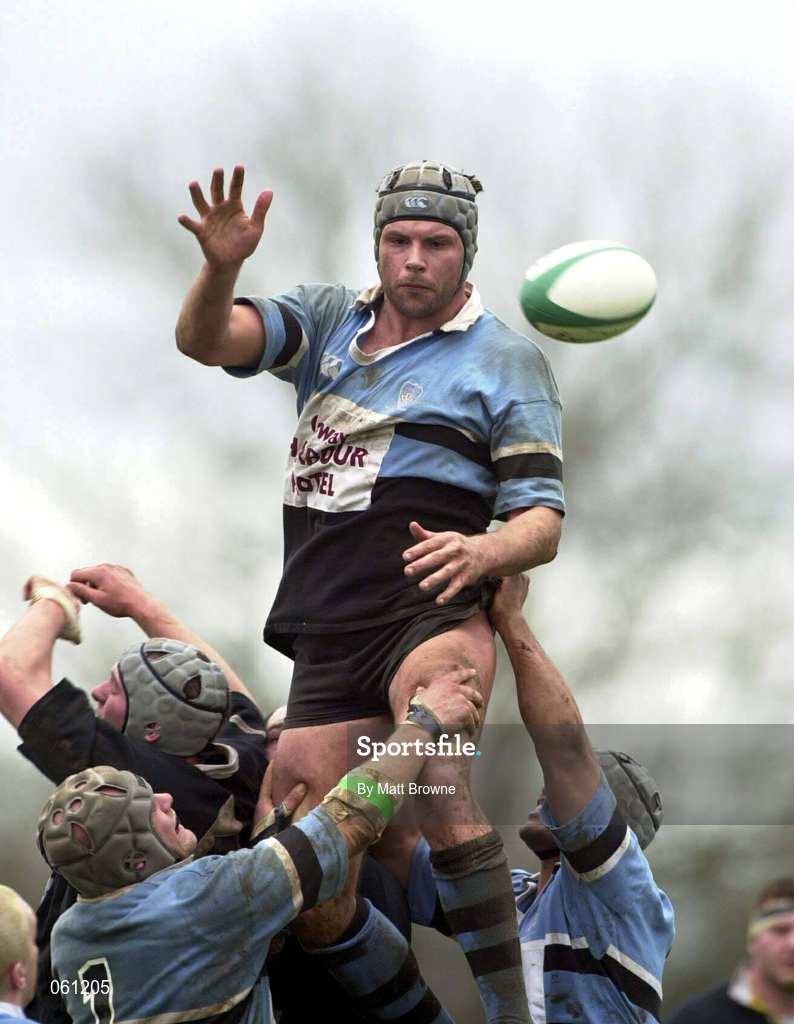 14 April 2001; Mark McConnell of Galwegians wins possession in the line-out during the AIB League Division One match between Ballymena and Galwegians at Ballymena Rugby Club in Antrim. Photo by Matt Browne/Sportsfile