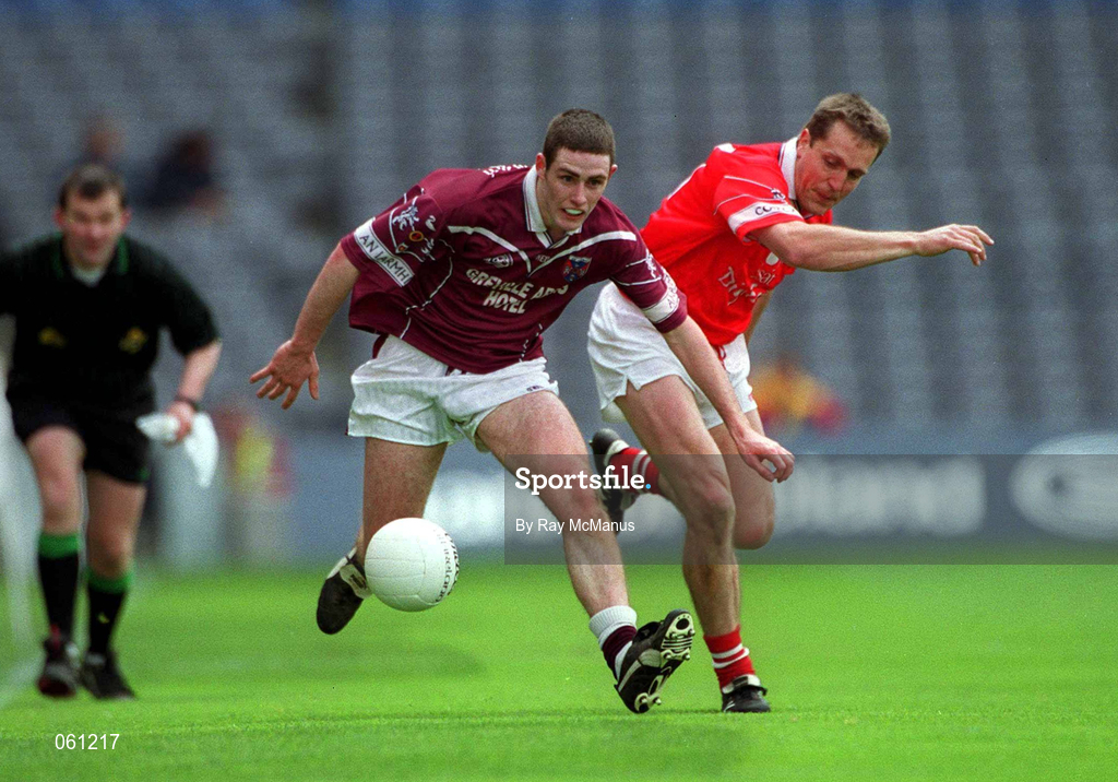 29 April 2001; Fergal Wilson of Westmeath in action against Ciaran O'Sullivan of Cork during the Allianz GAA National Football League Division 2 Final match between Westmeath and Cork at Croke Park in Dublin. Photo by Ray McManus/Sportsfile