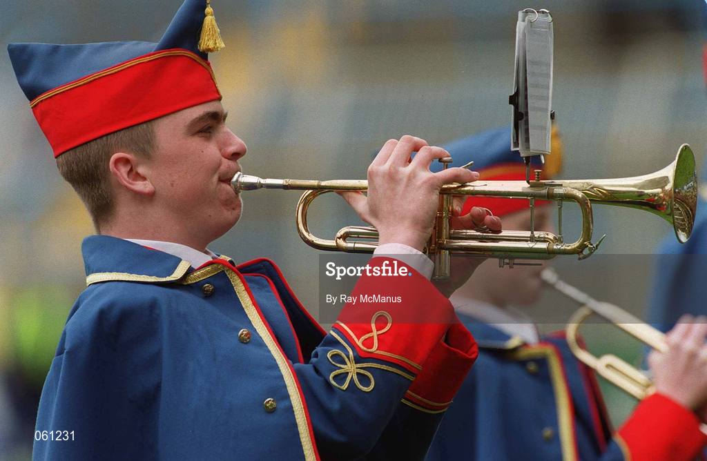 29 April 2001; Members of the Artane Boys Band playing  before the Allianz GAA National Football League Division 1 Final match betweem Mayo and Galway at Croke Park in Dublin. Photo by Ray McManus/Sportsfile *** Local Caption *** mayo