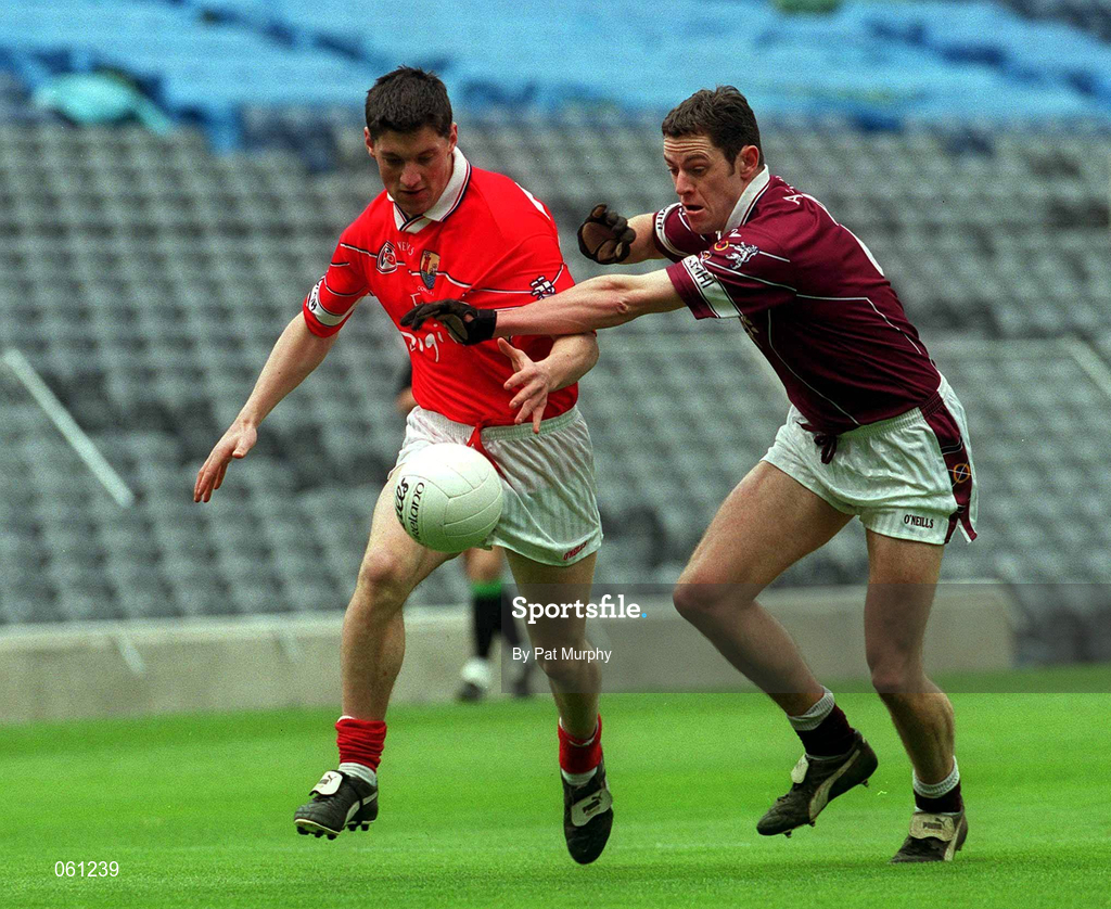 29 April 2001; Fionan Murray of Cork in action against David Murphy of Westmeath during the Allianz GAA National Football League Division 2 Final match between Westmeath and Cork at Croke Park in Dublin. Photo by Pat Murphy/Sportsfile