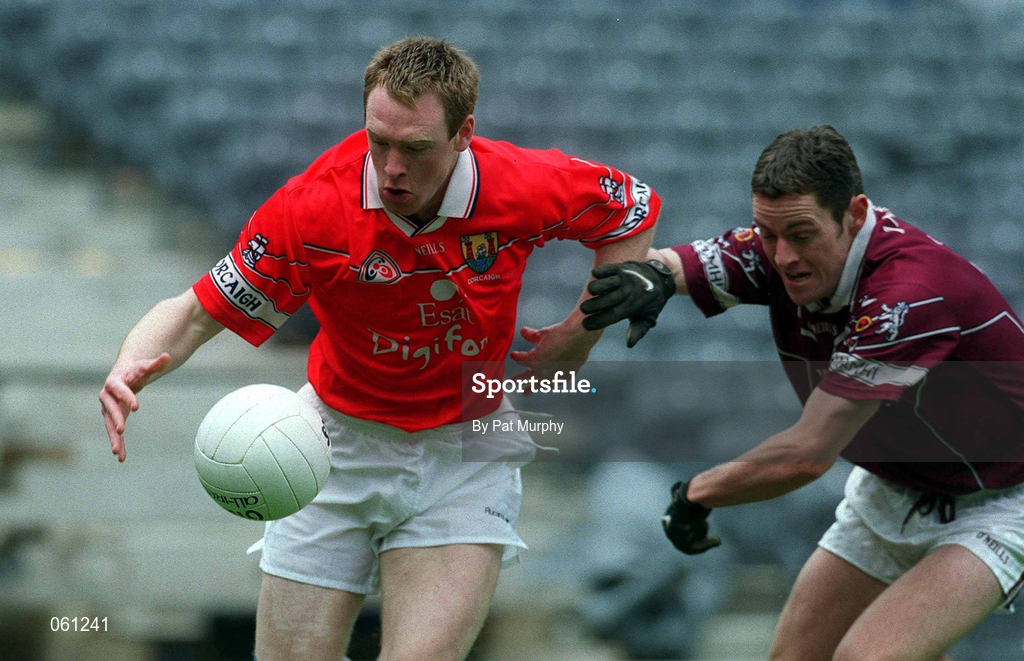 29 April 2001; Philip Clifford of Cork in action against David Murphy of Westmeath during the Allianz GAA National Football League Division 2 Final match between Westmeath and Cork at Croke Park in Dublin. Photo by Pat Murphy/Sportsfile *** Local Caption ***