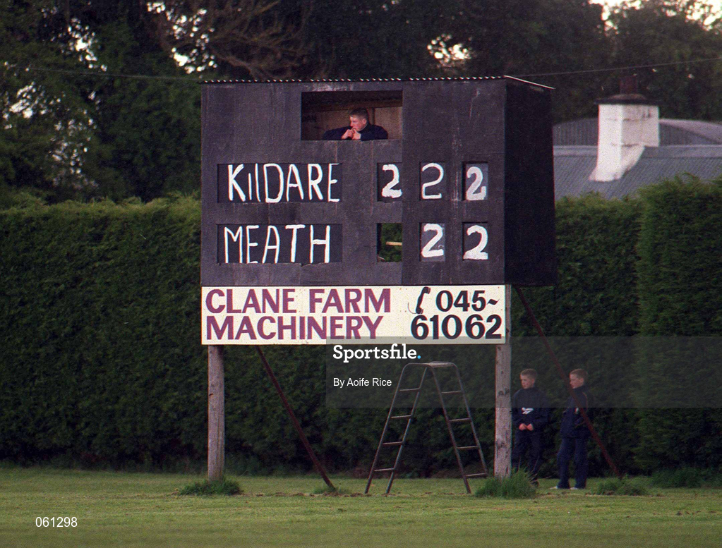 29 April 2001; A general view of the scoreboard, where the scorekeeper has run out of the number two to indicate the two Meath goals scored, during the Guinness Leinster Senior Hurling Championship Preliminary Round match between Kildare and Meath at Conneff Park in Clane, Kildare. Photo by Aoife Rice/Sportsfile