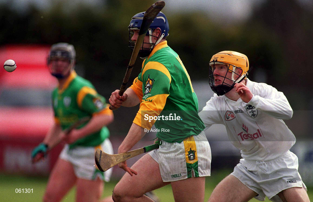 29 April 2001; Fergus McMahon of Meath is tackled by Brendan Maher of Kildare during the Guinness Leinster Senior Hurling Championship Preliminary Round match between Kildare and Meath at Conneff Park in Clane, Kildare. Photo by Aoife Rice/Sportsfile