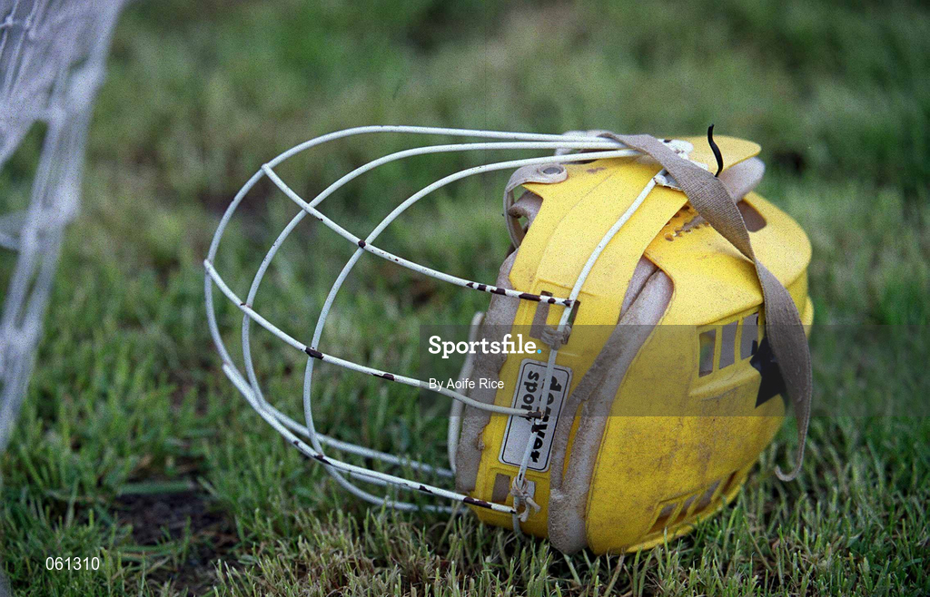 29 April 2001; A hurling helmet on the sideline during the Guinness Leinster Senior Hurling Championship Preliminary Round match between Kildare and Meath at Conneff Park in Clane, Kildare. Photo by Aoife Rice/Sportsfile