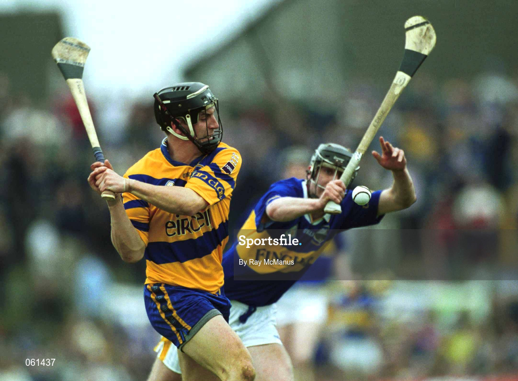 6 May 2001; Gerry Quinn of Clare in action against Eddie Enright of Tipperary during the Allianz National Hurling League Final match between Tipperary and Clare at the Gaelic Grounds in Limerick. Photo by Ray McManus/Sportsfile