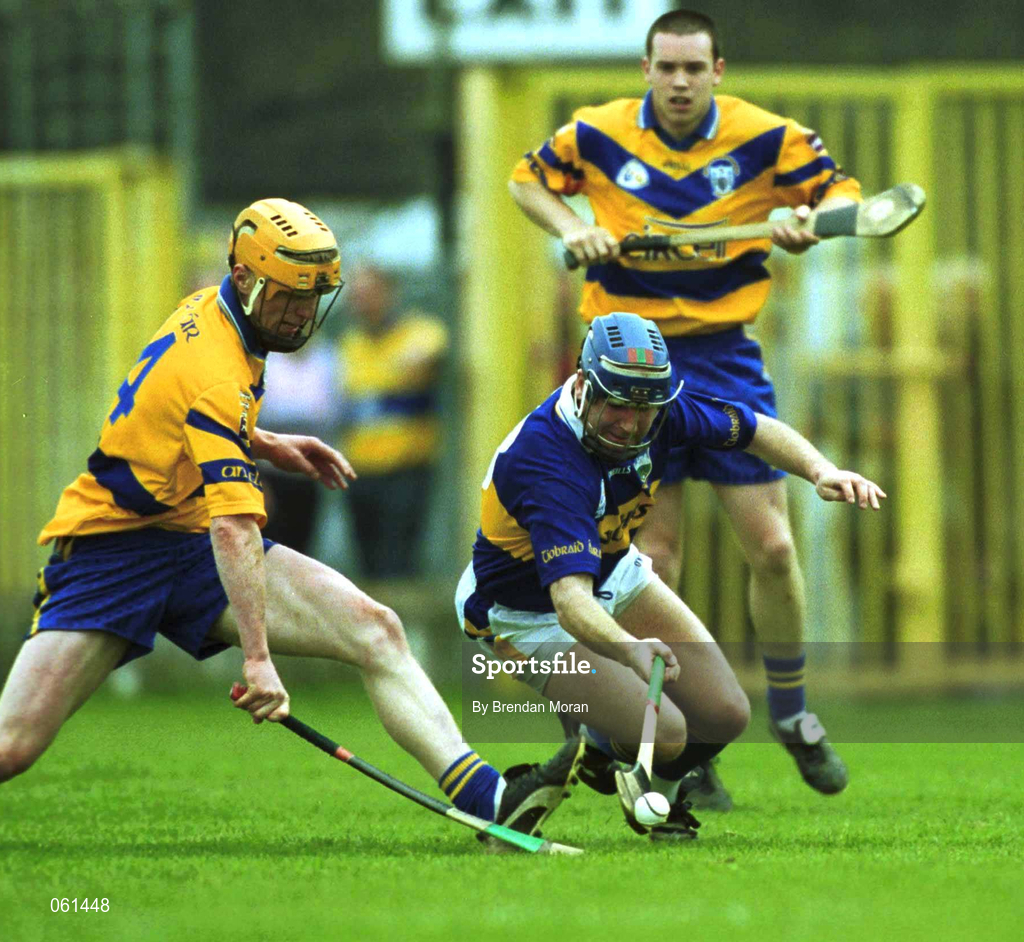 6 May 2001; John Leahy of Tipperary gets to the ball ahead of Niall Gilligan of Clare during the Allianz National Hurling League Final match between Tipperary and Clare at the Gaelic Grounds in Limerick. Photo by Brendan Moran/Sportsfile