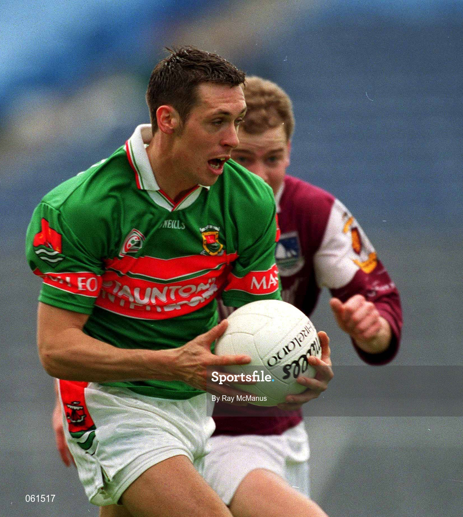 29 April 2001; Michael Moyles of Mayo in action against Michael Donnellan of Galway during the Allianz GAA National Football League Division 1 Final match between Mayo and Galway at Croke Park in Dublin. Photo by Ray McManus/Sportsfile